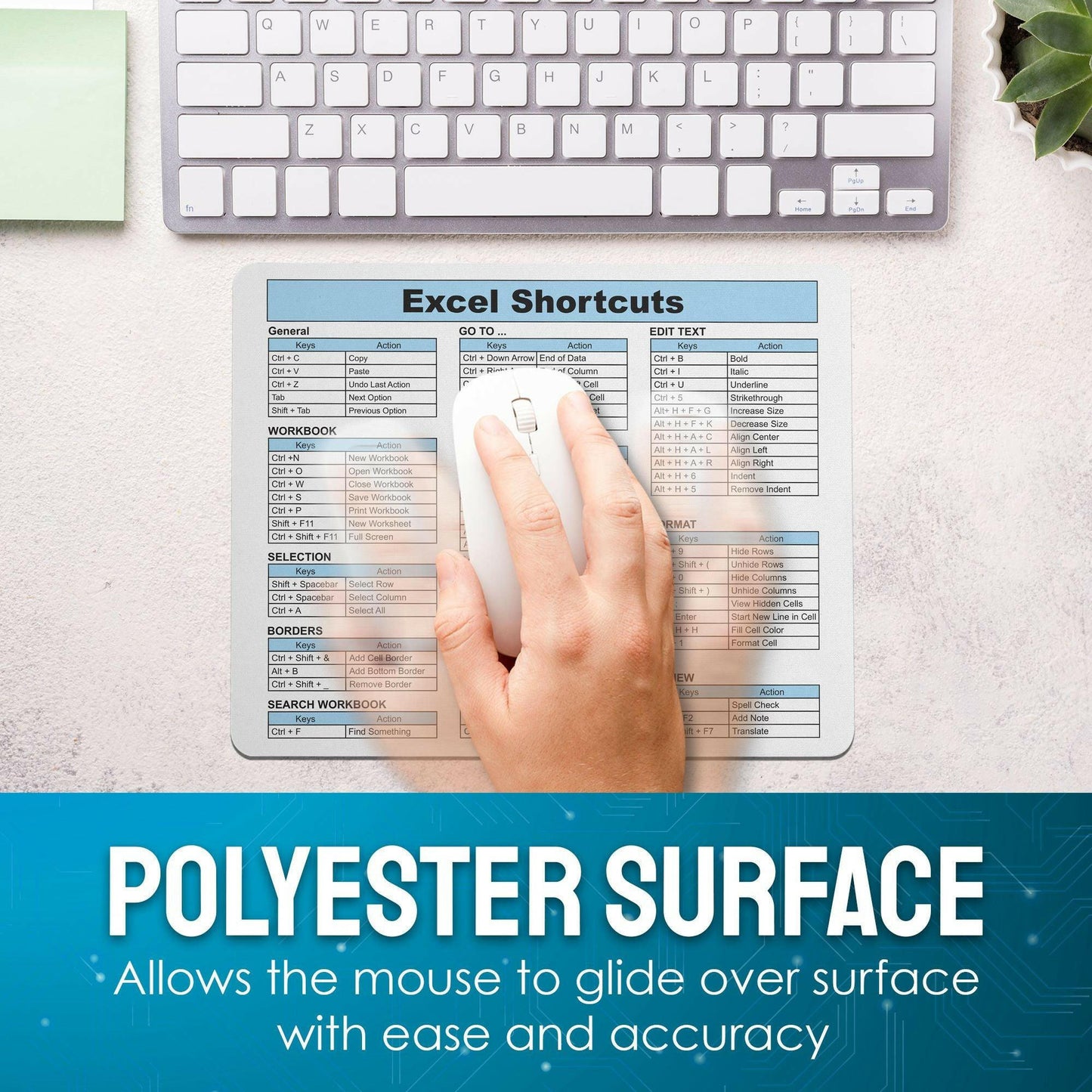 Excel Shortcuts Mouse Pad - 7.75 x 9.25 x 0.2 inches - 66 Commands - The Ultimate Productivity Tool - Easy Reference Guide for Efficient Excel Navigation (Light Blue) - Monilee and Bella