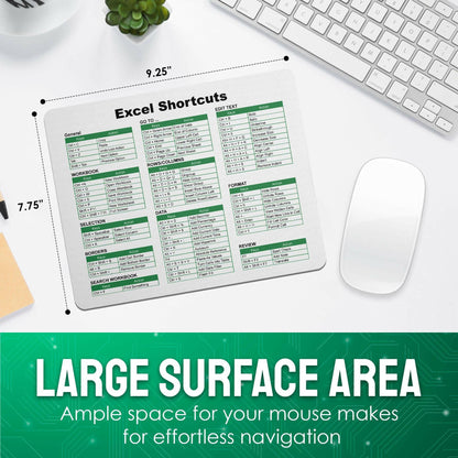 Excel Shortcuts Mouse Pad - 7.75 x 9.25 x 0.2 inches - 66 Commands - The Ultimate Productivity Tool - Easy Reference Guide for Efficient Excel Navigation (Green) - Monilee and Bella 