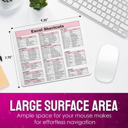 Excel Shortcuts Mouse Pad - 7.75 x 9.25 x 0.2 inches - 66 Commands - The Ultimate Productivity Tool - Easy Reference Guide for Efficient Excel Navigation (Light Pink) - Monilee and Bella 