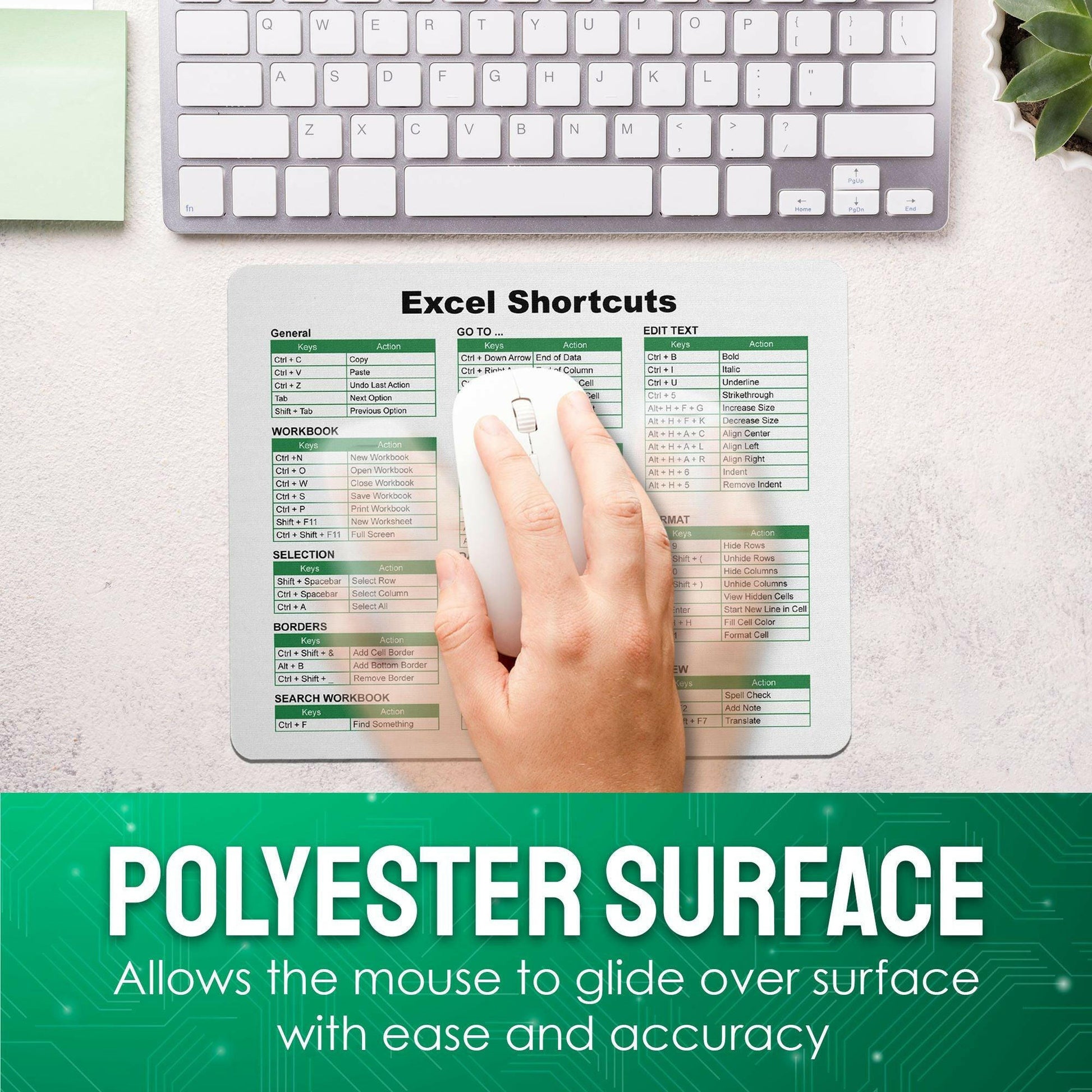 Excel Shortcuts Mouse Pad - 7.75 x 9.25 x 0.2 inches - 66 Commands - The Ultimate Productivity Tool - Easy Reference Guide for Efficient Excel Navigation (Green) - Monilee and Bella 