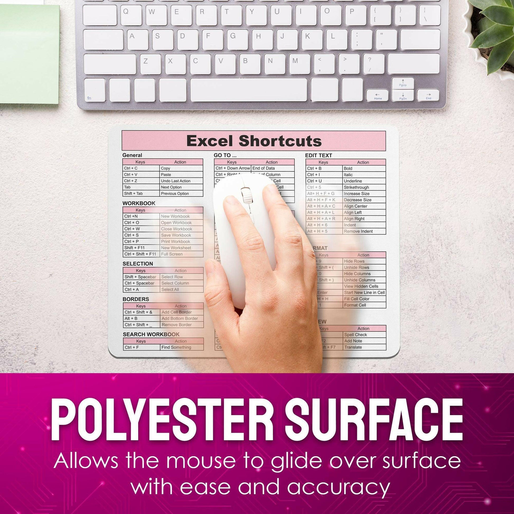 Excel Shortcuts Mouse Pad - 7.75 x 9.25 x 0.2 inches - 66 Commands - The Ultimate Productivity Tool - Easy Reference Guide for Efficient Excel Navigation (Light Pink) - Monilee and Bella 