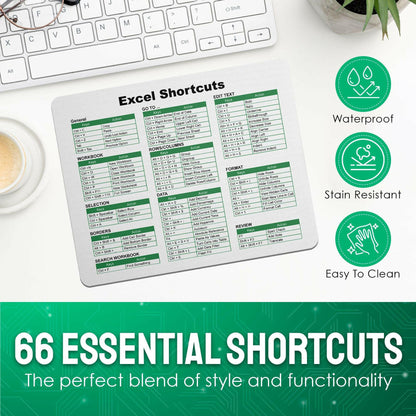 Excel Shortcuts Mouse Pad - 7.75 x 9.25 x 0.2 inches - 66 Commands - The Ultimate Productivity Tool - Easy Reference Guide for Efficient Excel Navigation (Green) - Monilee and Bella 