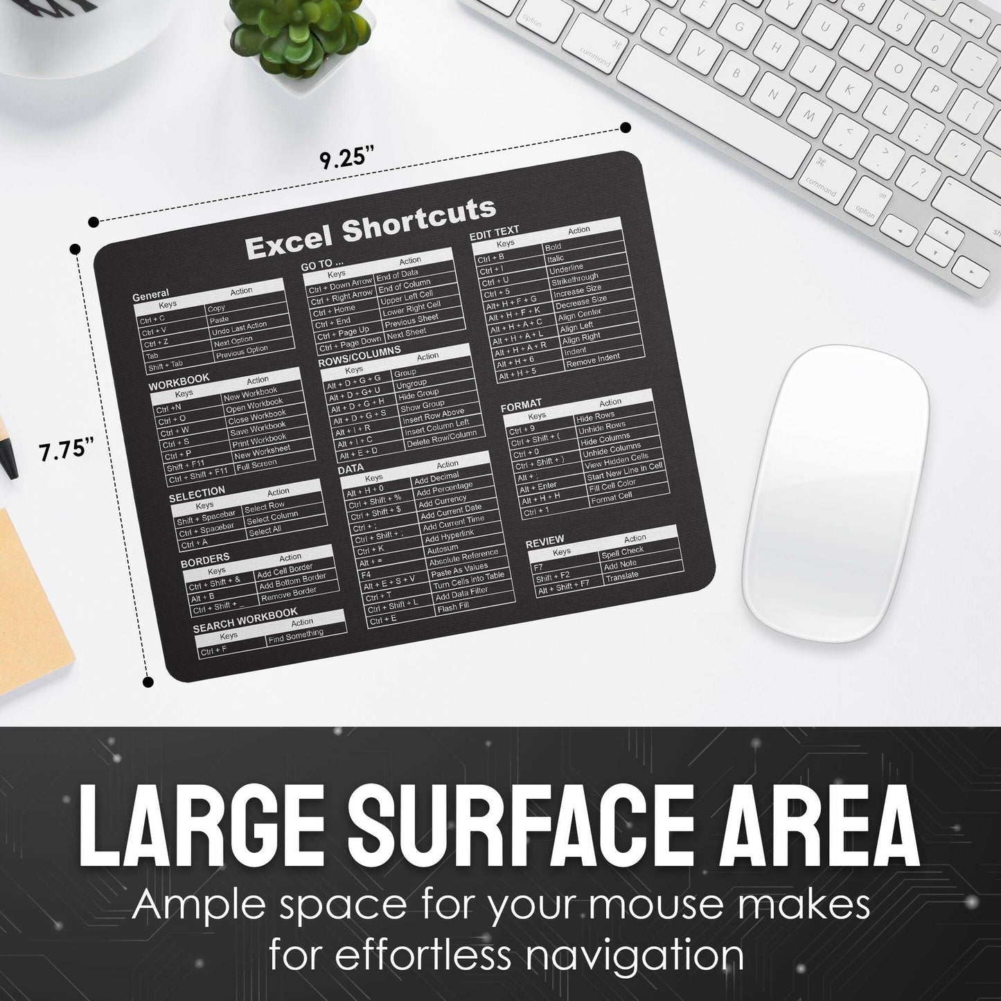 Excel Shortcuts Mouse Pad - Black.