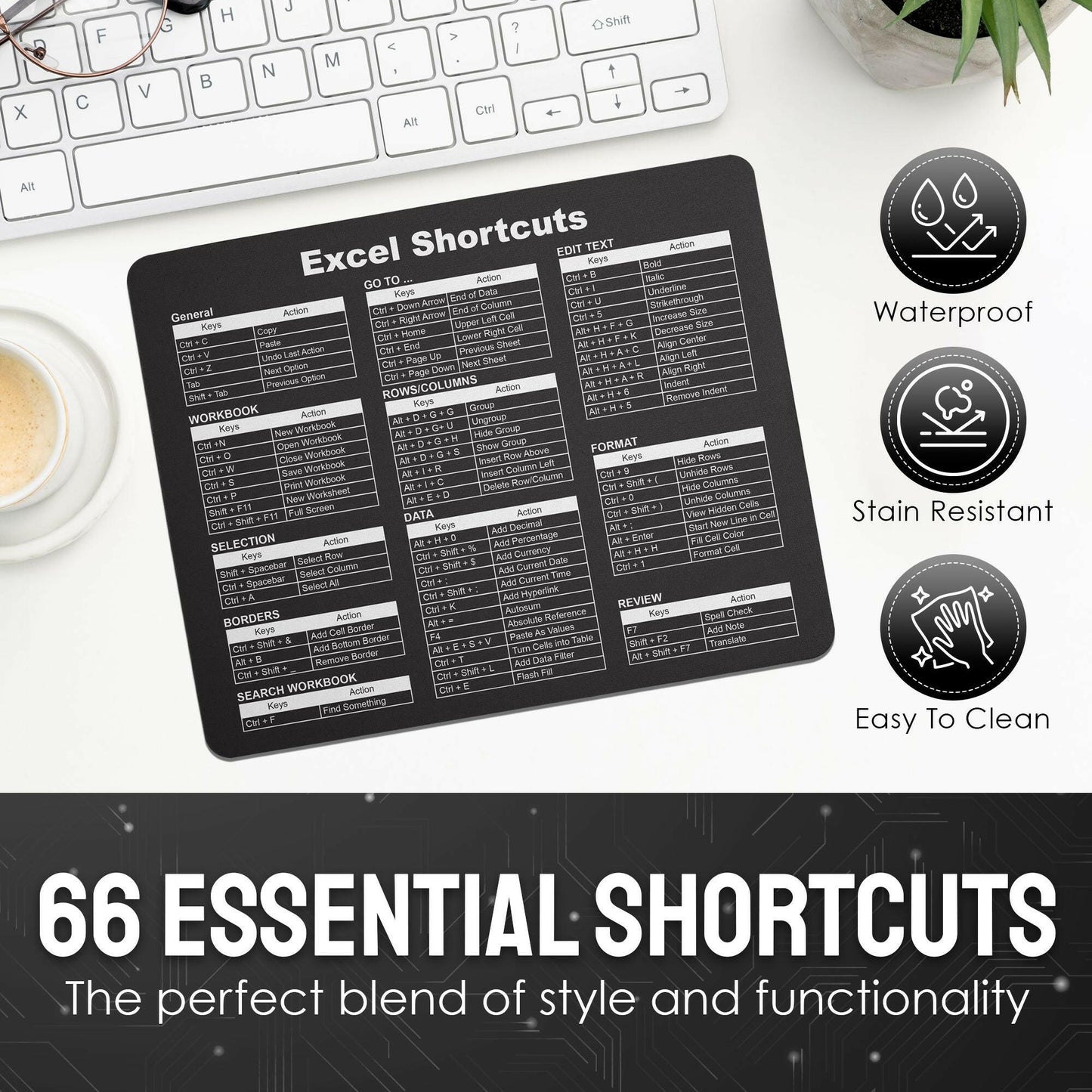 Excel Shortcuts Mouse Pad - Black.