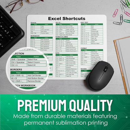 Excel Shortcuts Mouse Pad - 7.75 x 9.25 x 0.2 inches - 66 Commands - The Ultimate Productivity Tool - Easy Reference Guide for Efficient Excel Navigation (Green) - Monilee and Bella 