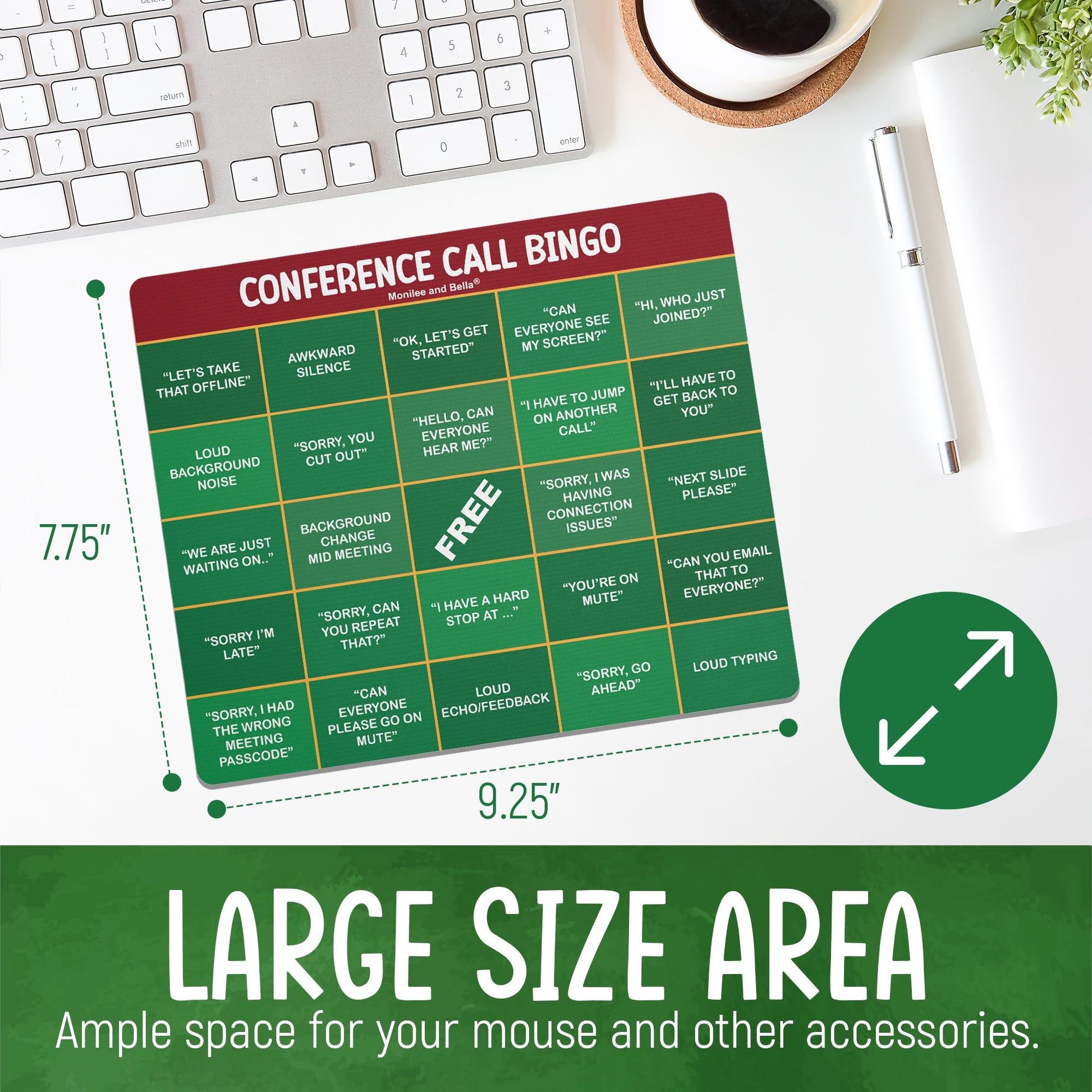 Conference Call Bingo Mouse Pad - Red Header/Green Body.