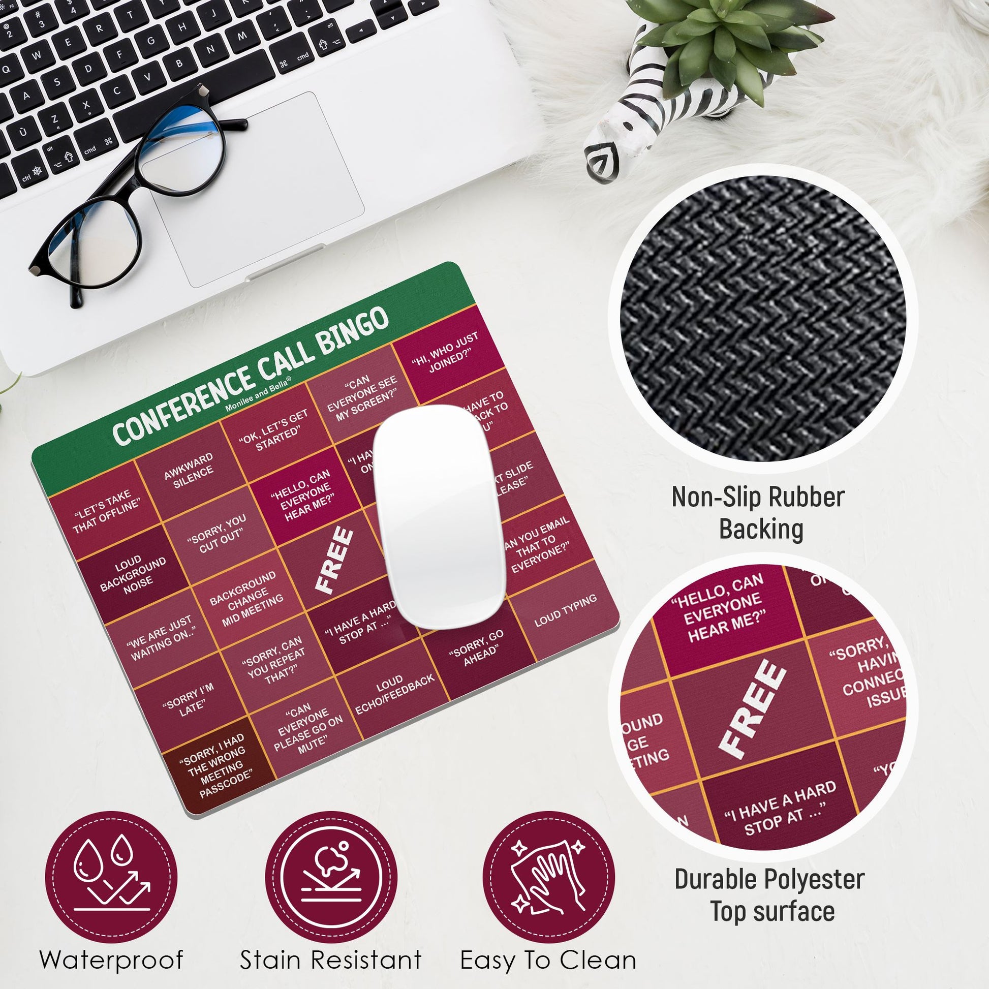 Conference Call Bingo Mouse Pad - Green Header/Red Body.