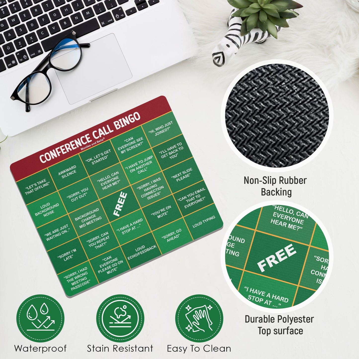 Conference Call Bingo Mouse Pad - Red Header/Green Body.