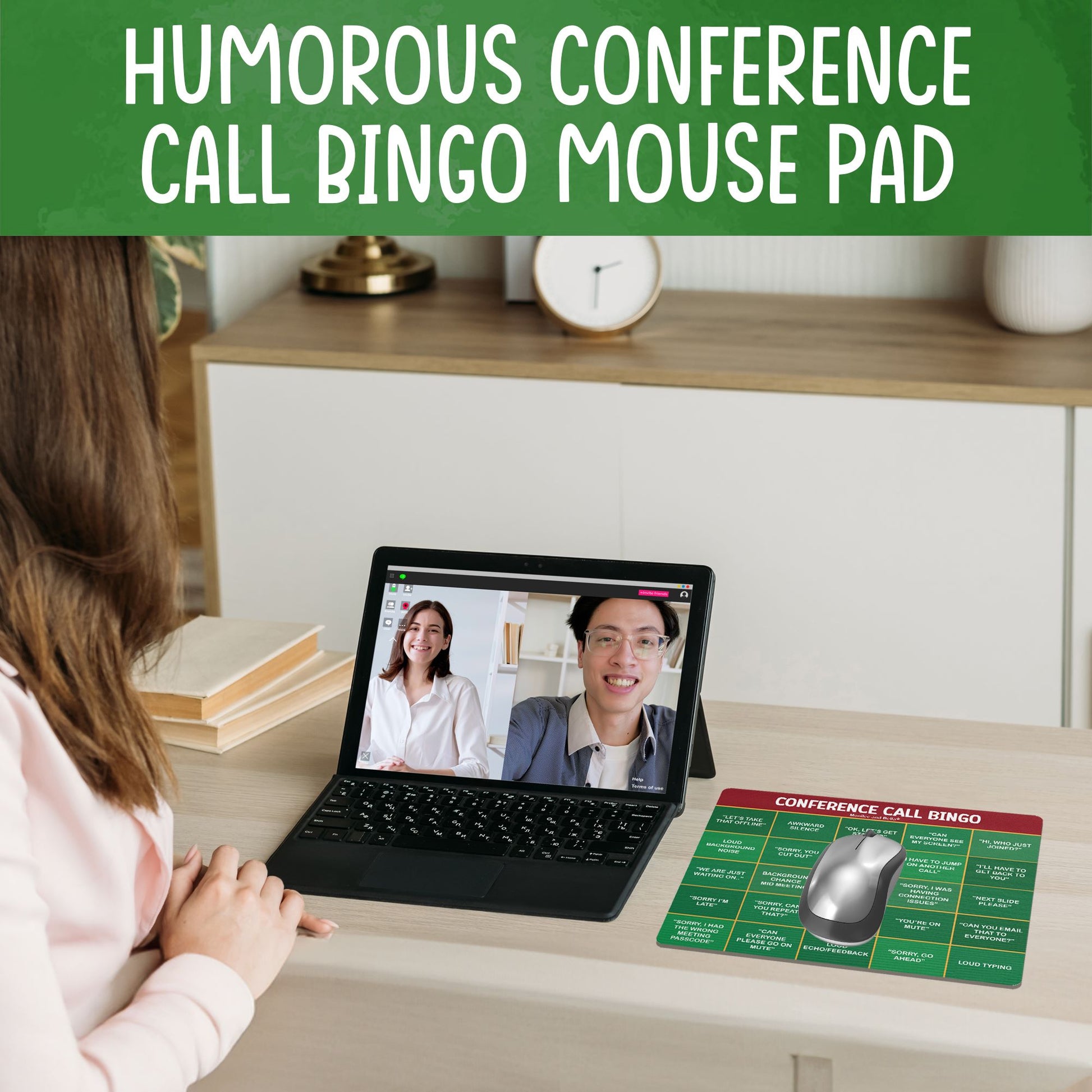 Conference Call Bingo Mouse Pad - Red Header/Green Body.