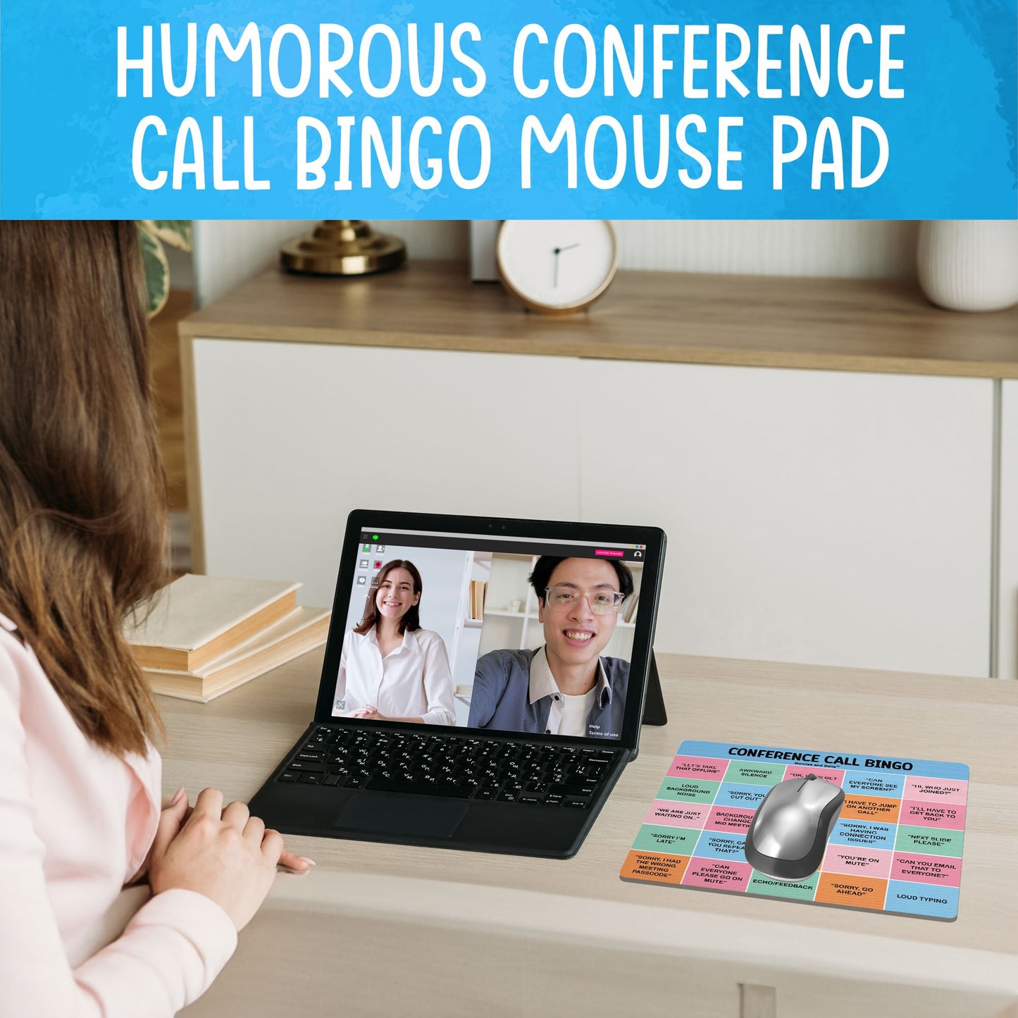 Conference Call Bingo Mouse Pad - Light Blue/Multi-Color.