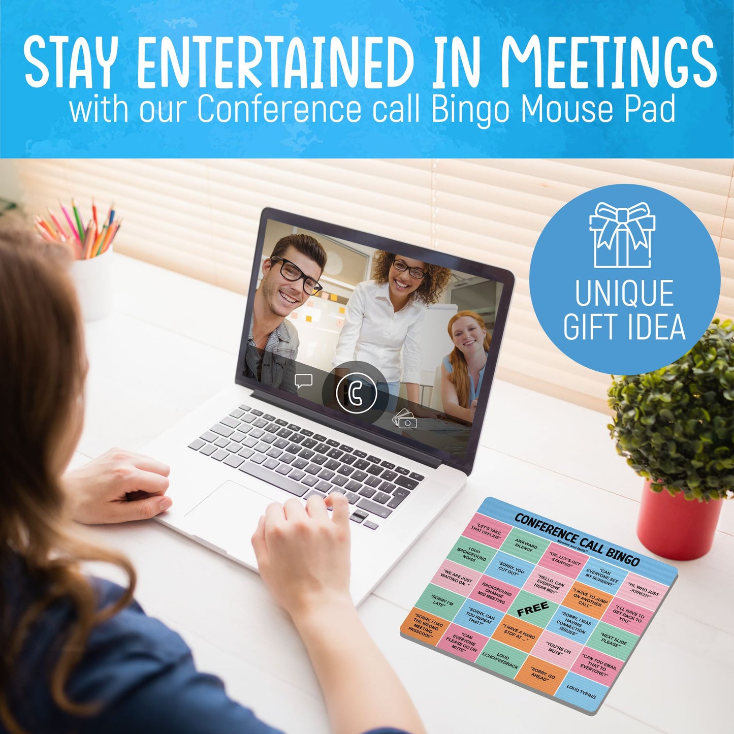 Conference Call Bingo Mouse Pad - Light Blue/Multi-Color.