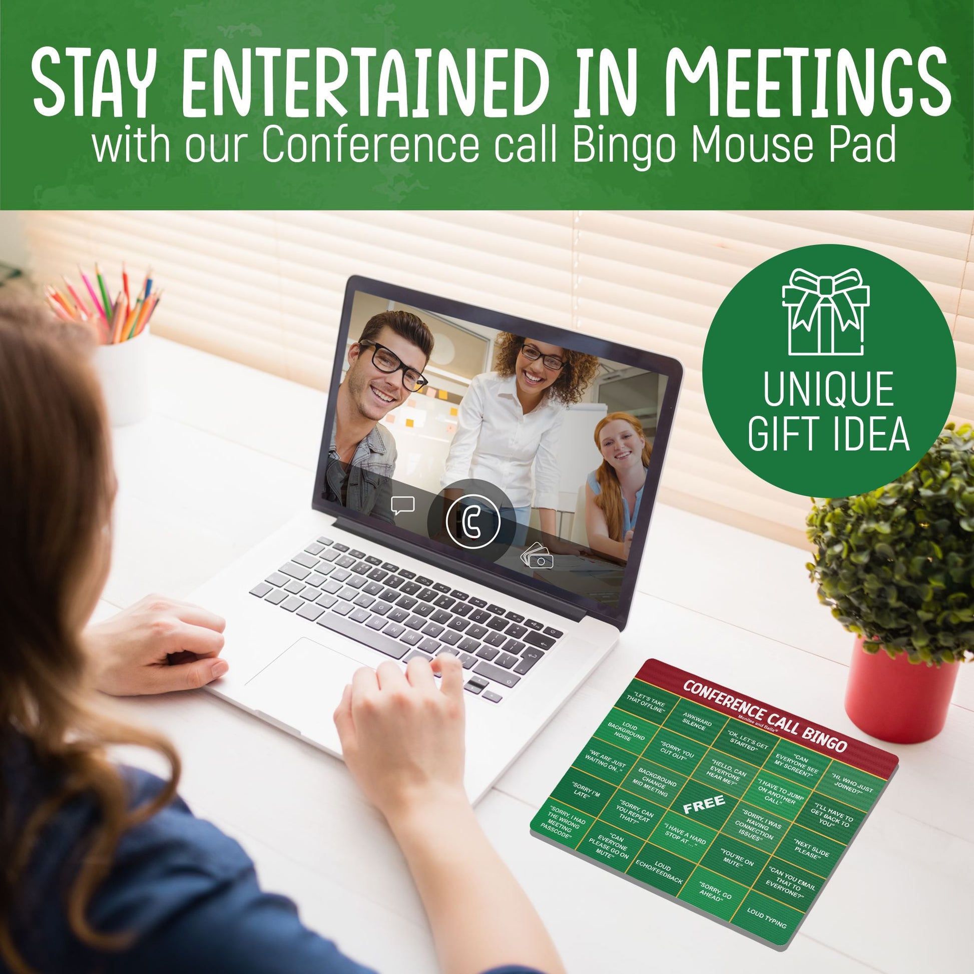 Conference Call Bingo Mouse Pad - Red Header/Green Body.