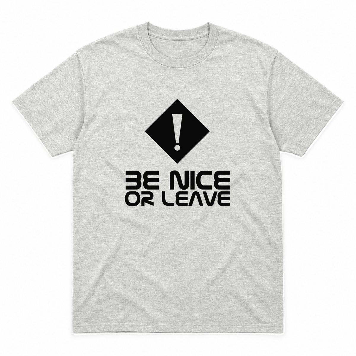 Be Nice or Leave graphic tee in ash with black print, front view