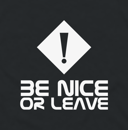 Close-up of the Be Nice or Leave warning sign print