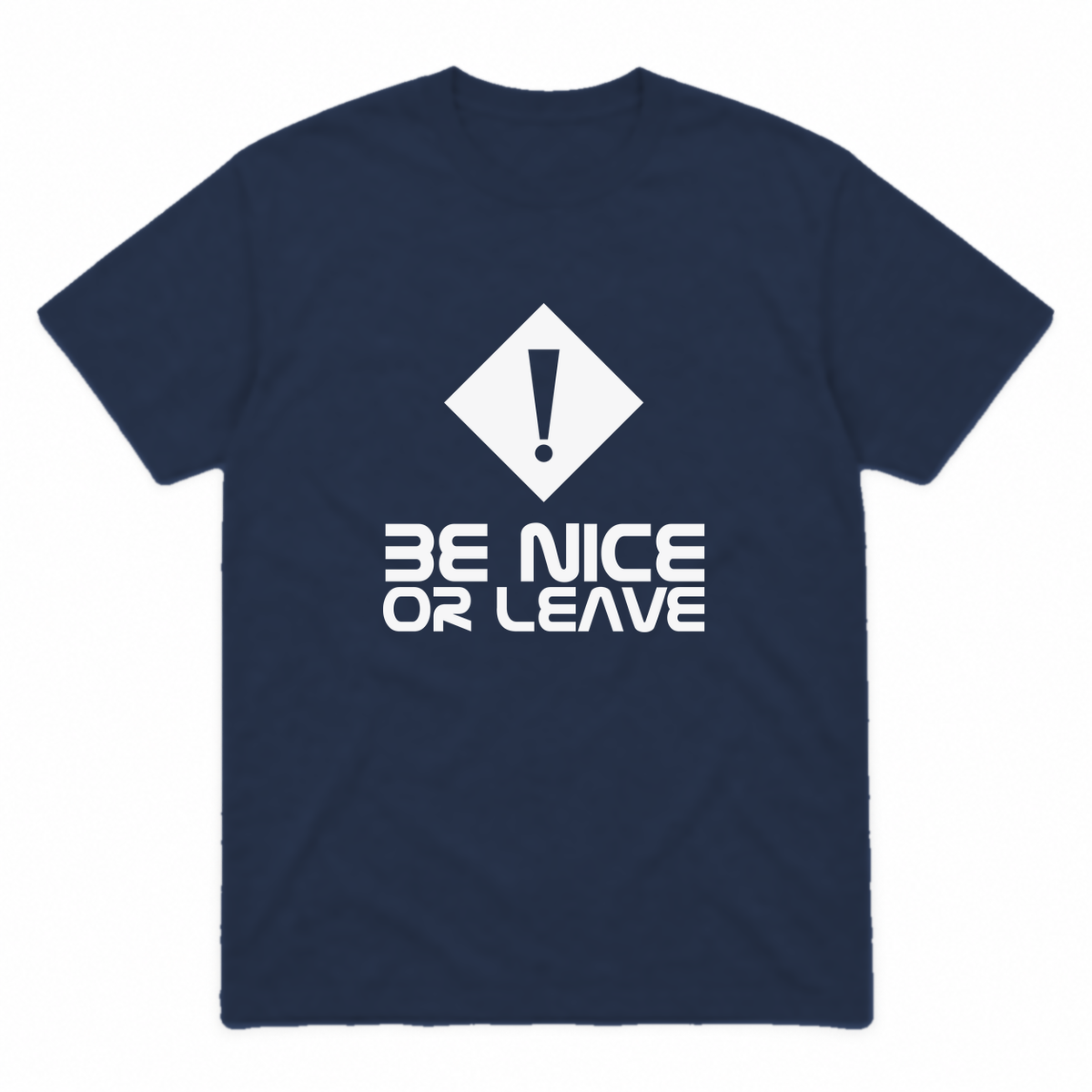 Be Nice or Leave graphic tee in navy with white print, front view