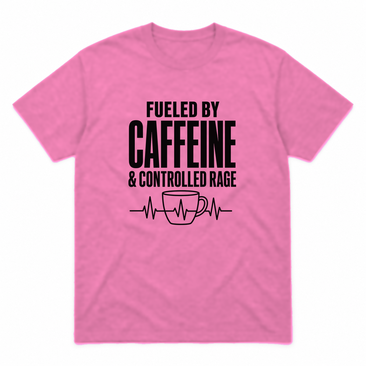 Nurse Caffeine graphic tee in azalea with black print, front view
