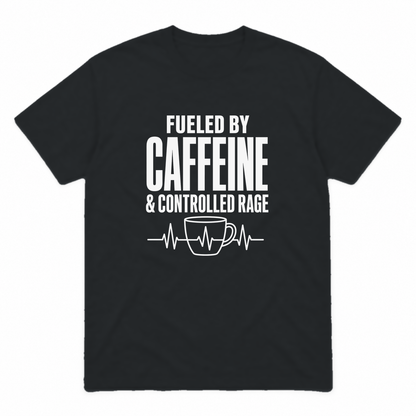 Nurse Caffeine graphic tee in black with white print, front view