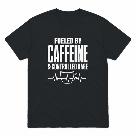 Nurse Caffeine graphic tee in black with white print, front view