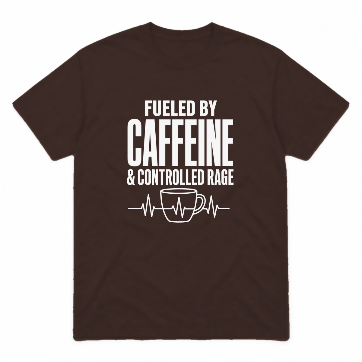 Nurse Caffeine graphic tee in dark chocolate with white print, front view
