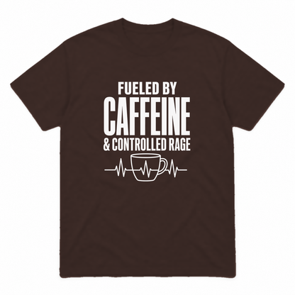 Nurse Caffeine graphic tee in dark chocolate with white print, front view