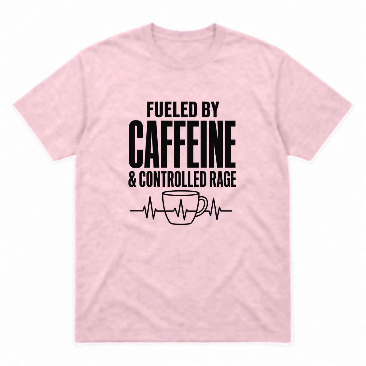 Nurse Caffeine graphic tee in light pink with black print, front view