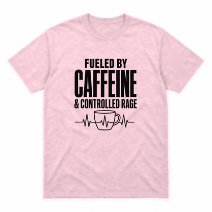Nurse Caffeine graphic tee in light pink with black print, front view