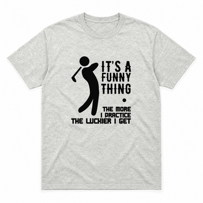 The More I Practice graphic tee in ash with black print, front view