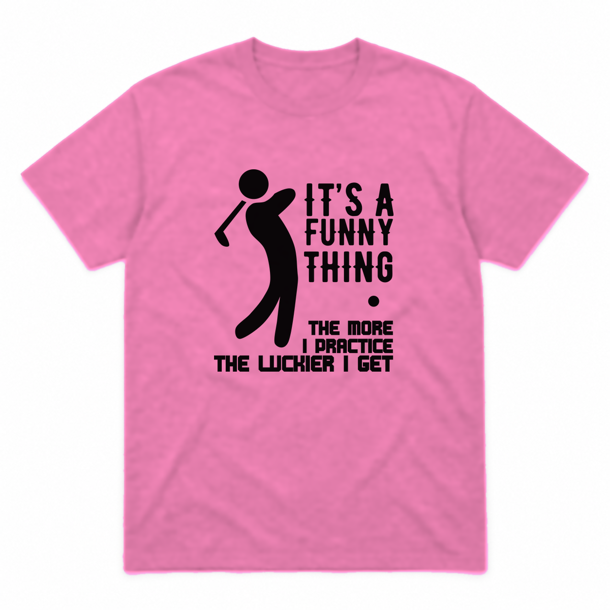 The More I Practice graphic tee in azalea with black print, front view