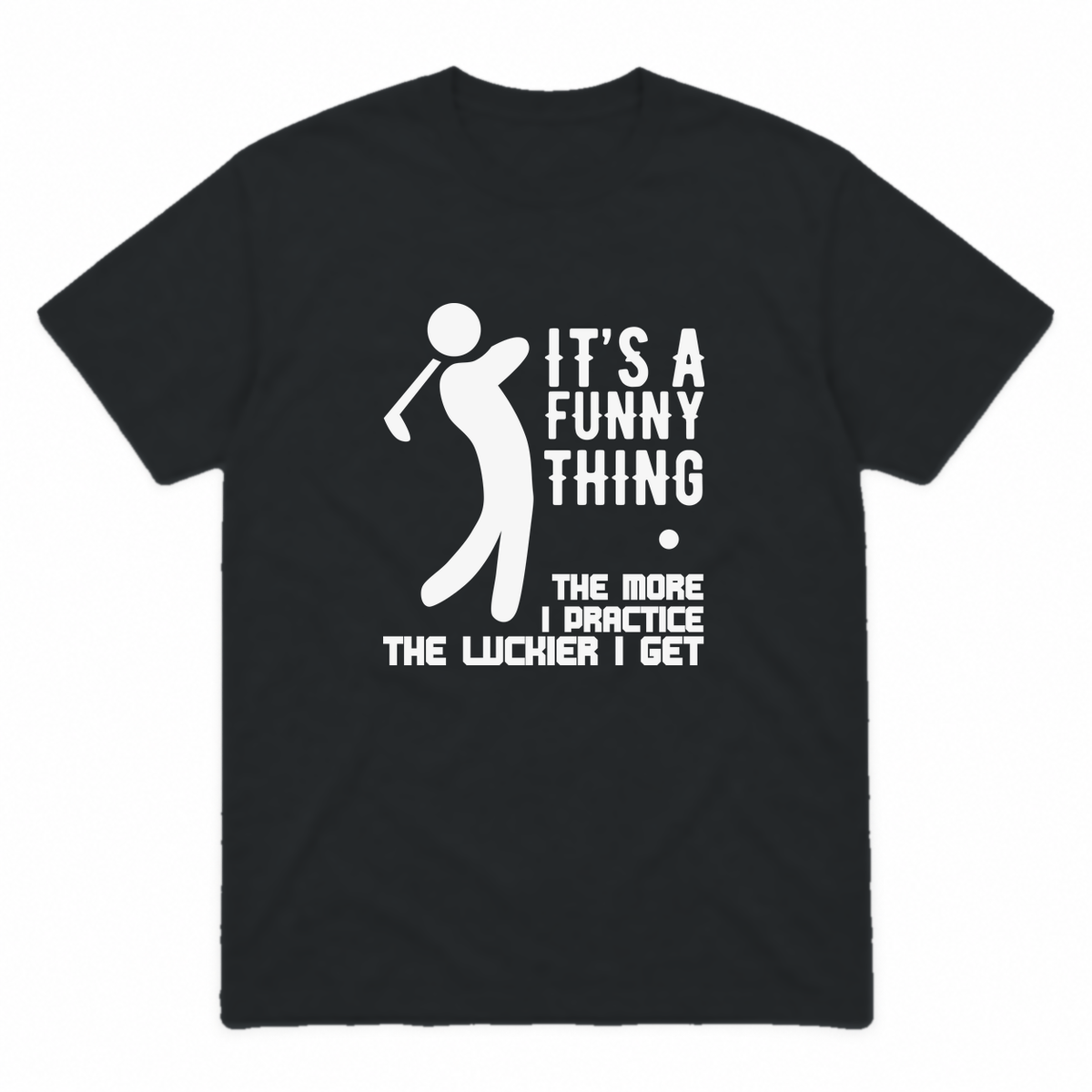 The More I Practice graphic tee in black with white print, front view