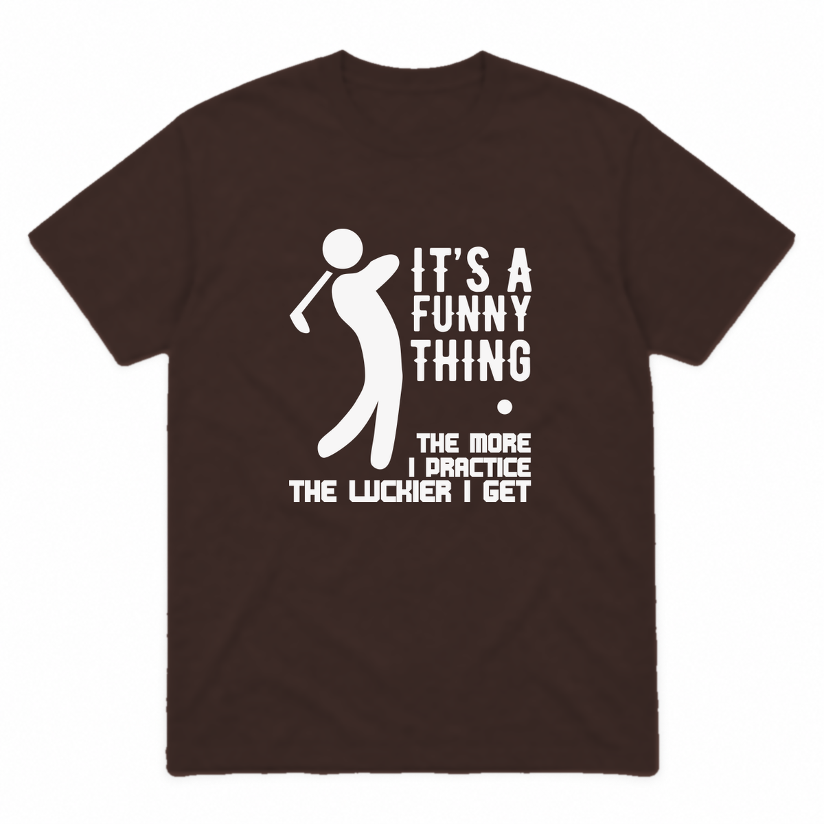 The More I Practice graphic tee in dark chocolate with white print, front view