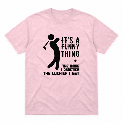 The More I Practice graphic tee in light pink with black print, front view