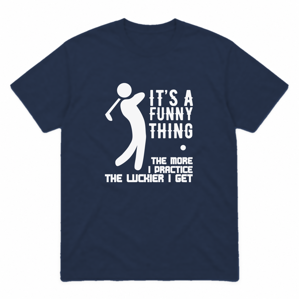 The More I Practice graphic tee in navy with white print, front view