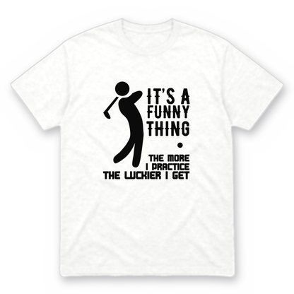 The More I Practice graphic tee in white with black print, front view