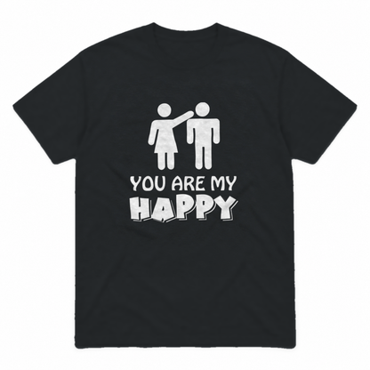 You Are My Happy graphic tee in black with white print, front view