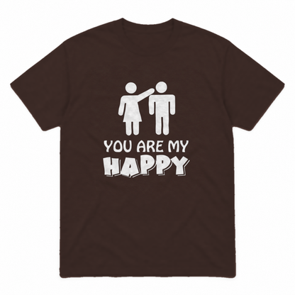 You Are My Happy graphic tee in dark chocolate with white print, front view