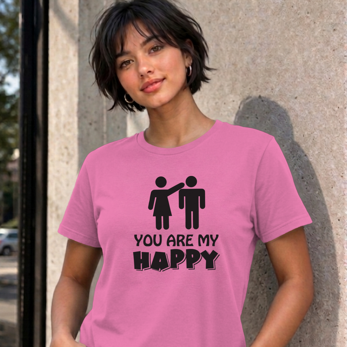 Woman wearing the azalea You Are My Happy graphic tee