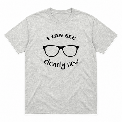I Can See Clearly Now graphic tee in ash with black print, front view