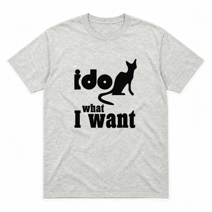 I Do What I Want graphic tee in ash with black print, front view