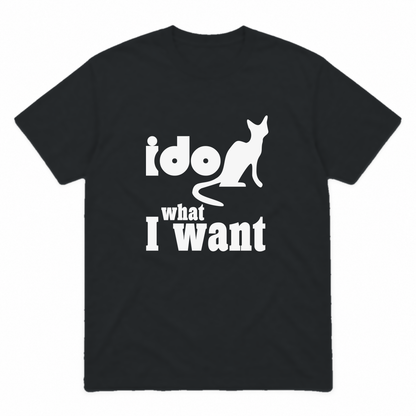 I Do What I Want graphic tee in black with white print, front view