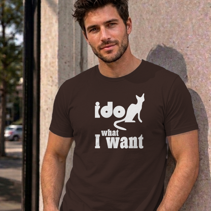 Man wearing the dark chocolate I Do What I Want graphic tee
