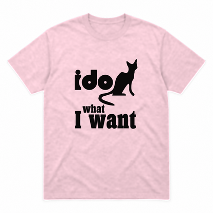 I Do What I Want graphic tee in light pink with black print, front view