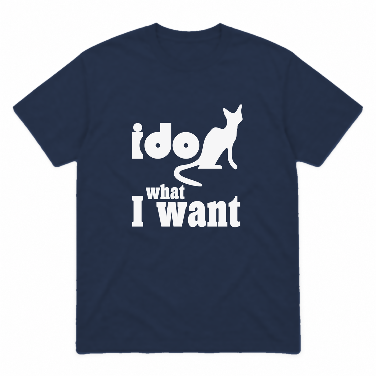 I Do What I Want graphic tee in navy with white print, front view