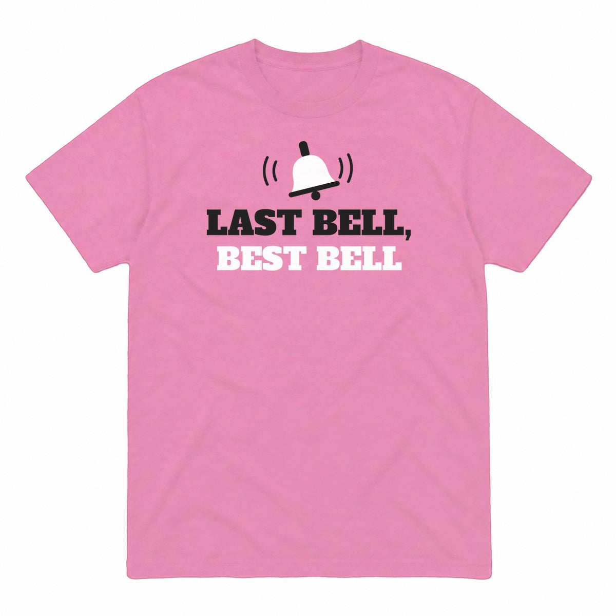 Last Bell, Best Bell graphic tee in azalea, front view