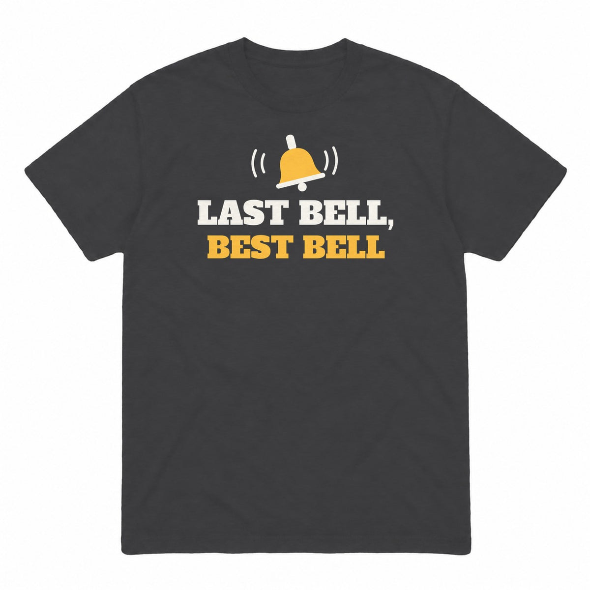 Last Bell, Best Bell graphic tee in charcoal, front view