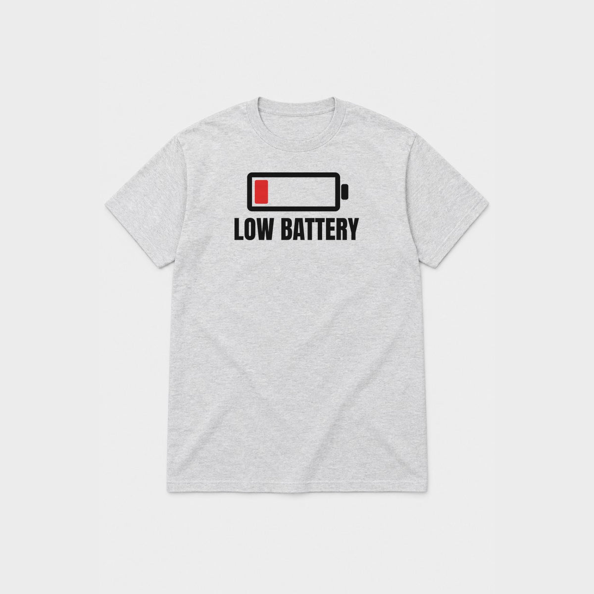 Low Battery graphic tee in ash, front view