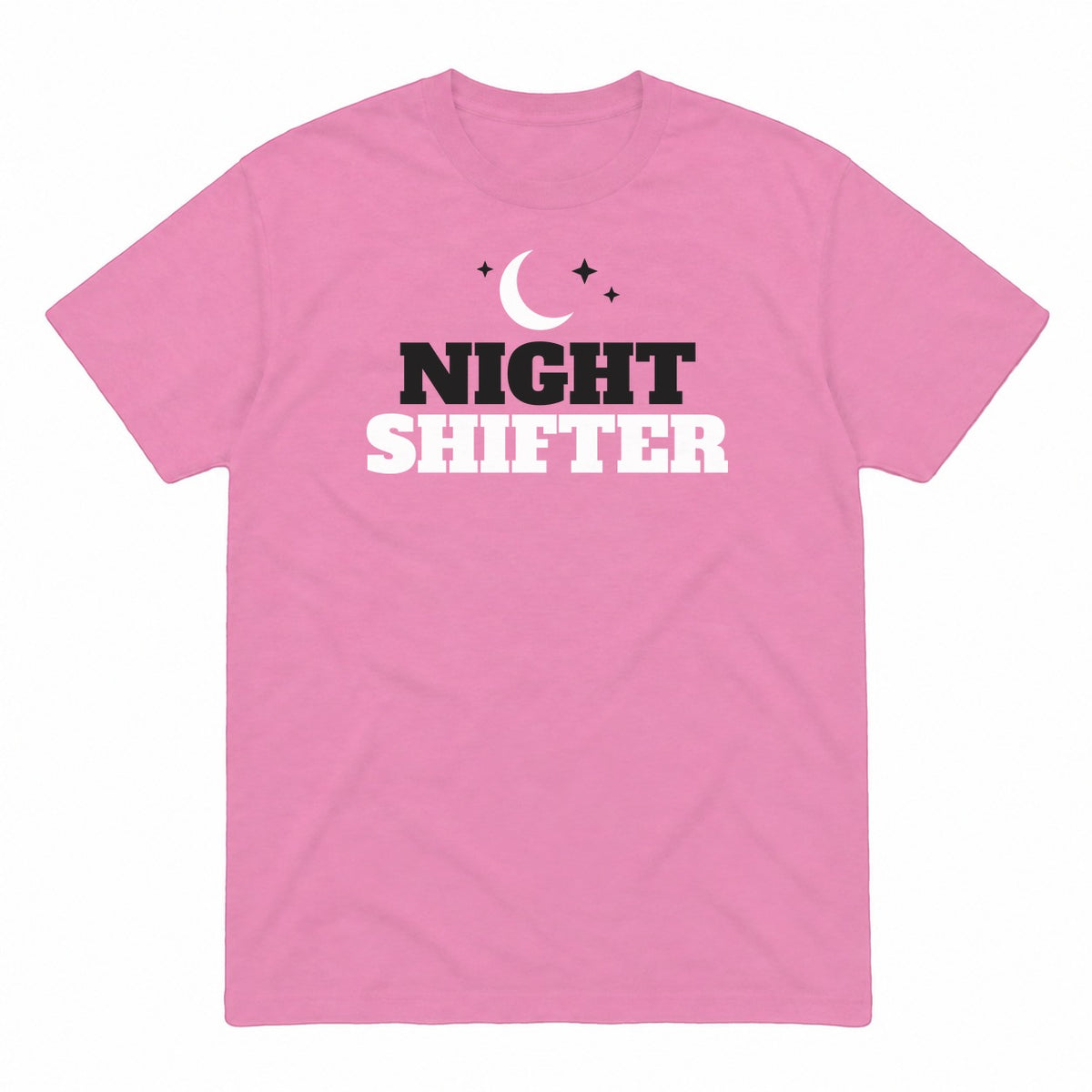 Night Shifter graphic tee in azalea, front view