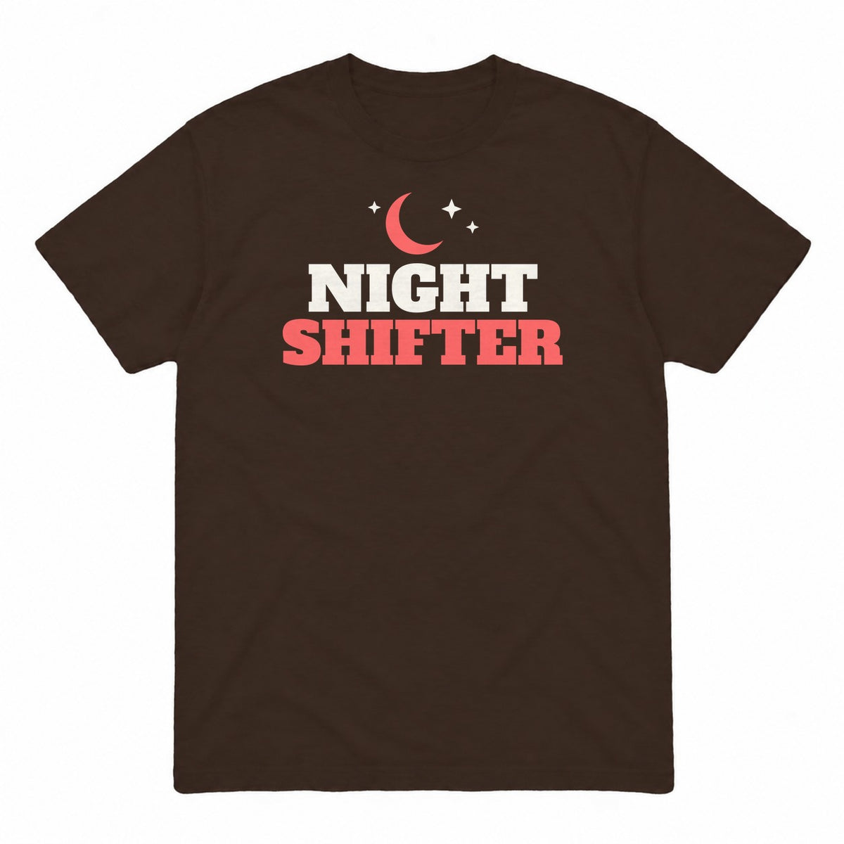 Night Shifter graphic tee in dark chocolate, front view