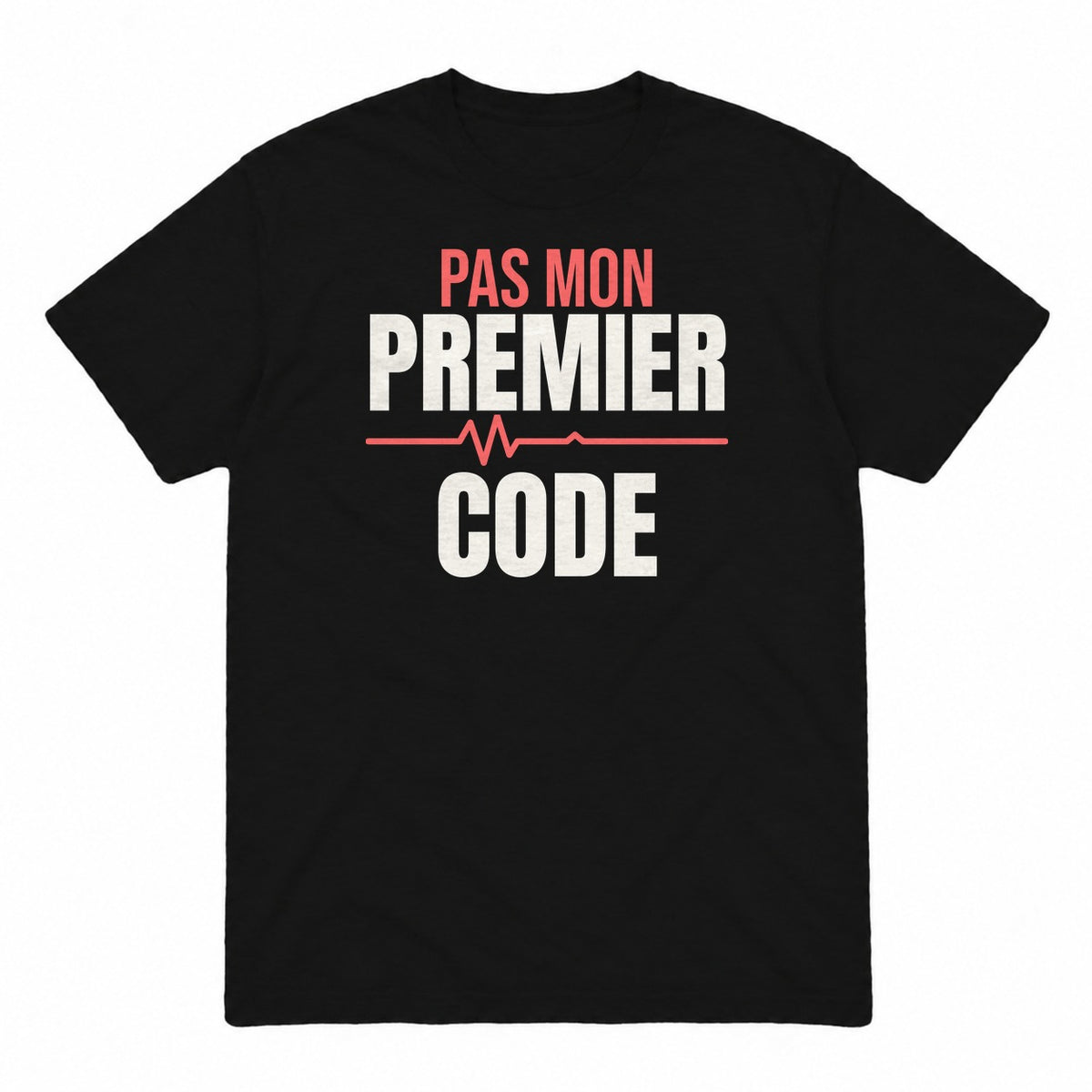 Pas mon premier code graphic tee in black, front view