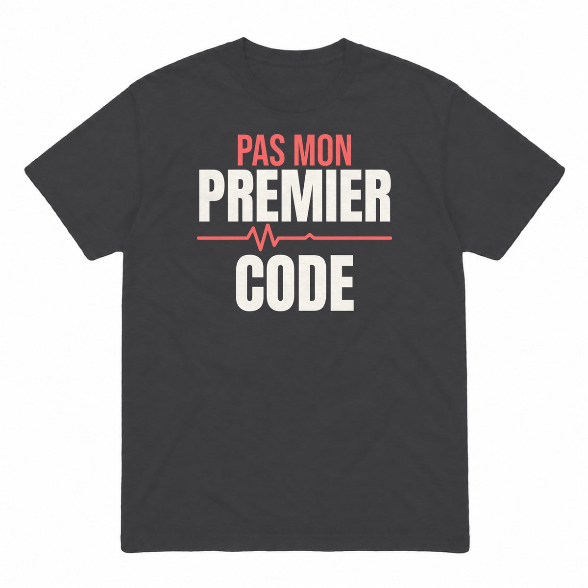 Pas mon premier code graphic tee in charcoal, front view