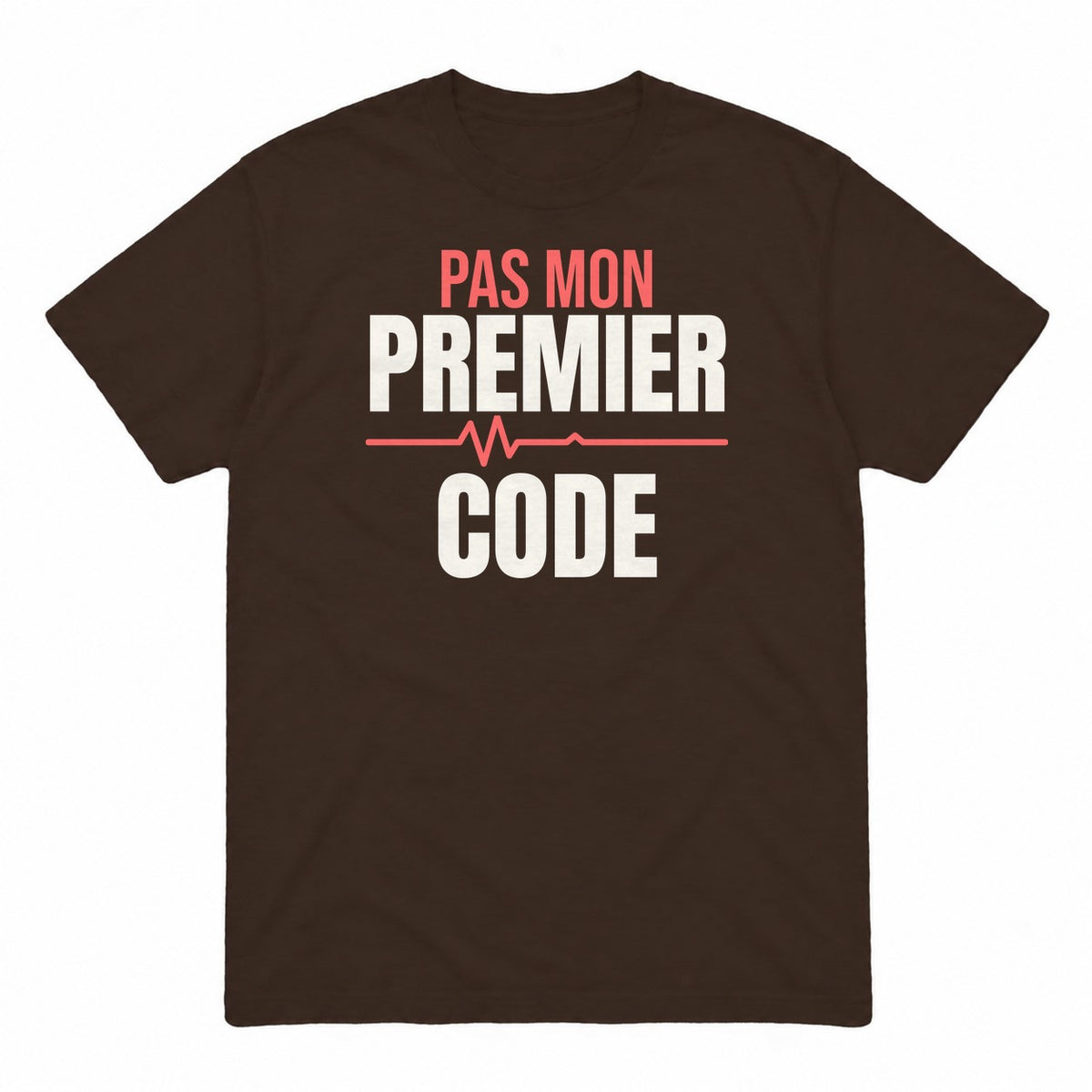Pas mon premier code graphic tee in dark chocolate, front view